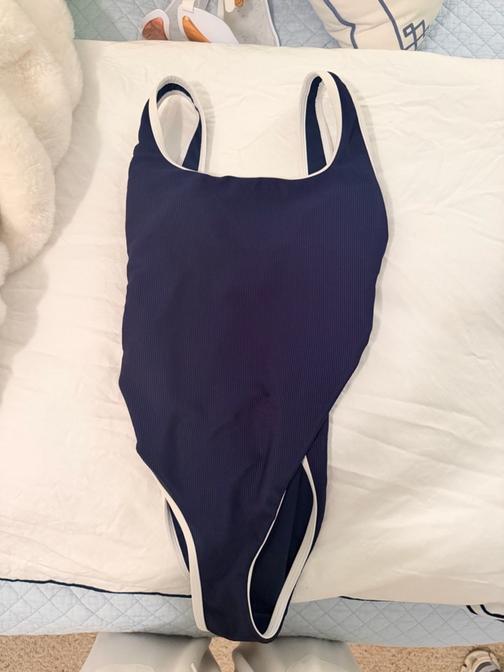 LainSnow Navy One-Piece Swimsuit with White Trim